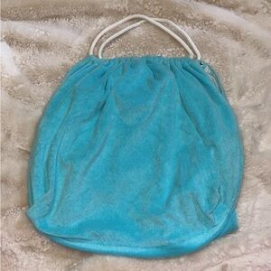 TOWELING BAG Rope Handles Blue Extra Large Lined Interior Pocket